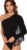 Verdusa Women’s Fringe Trim One Shoulder Long Sleeve Bodysuit Top